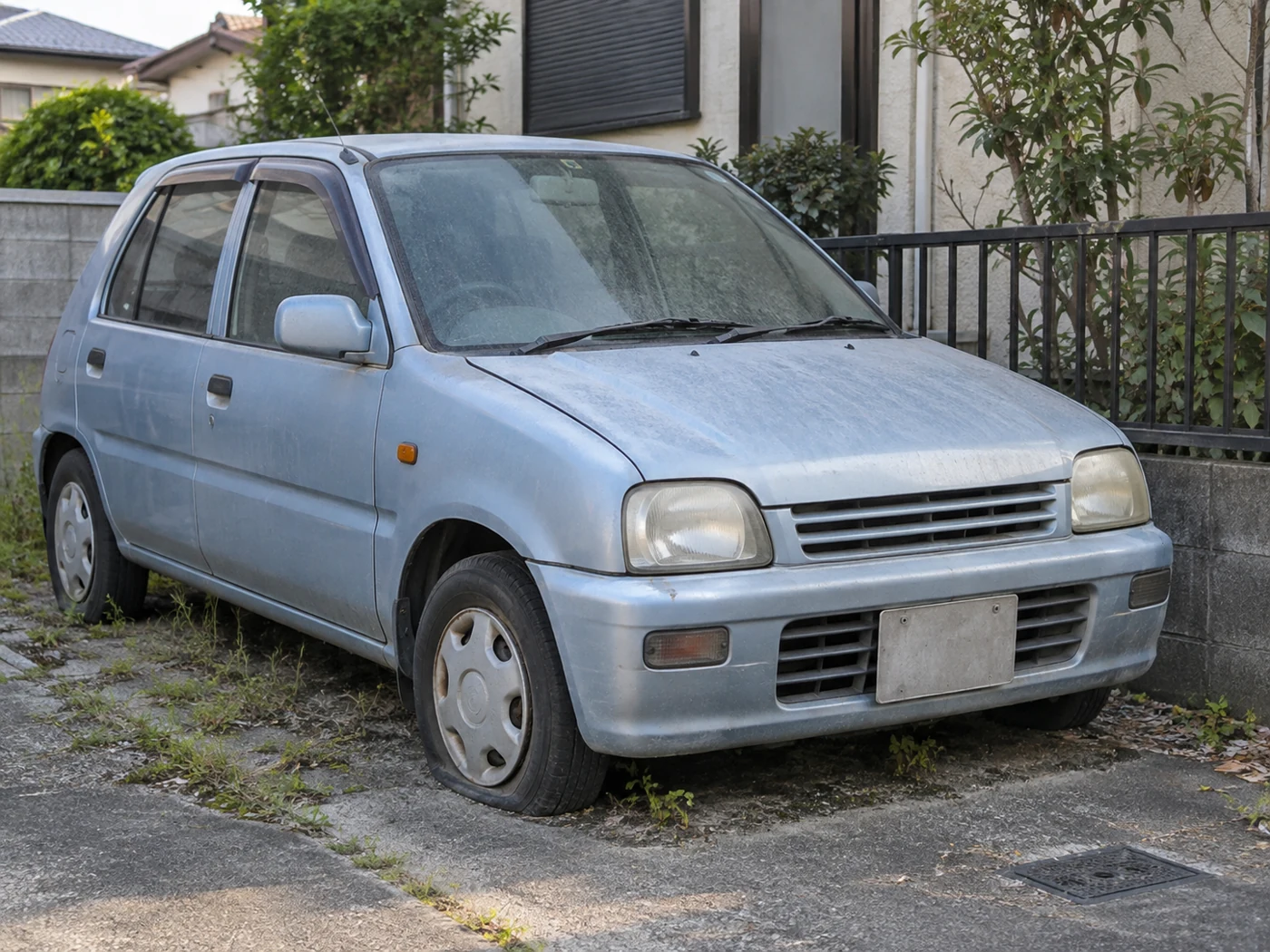 屋外に長く保管された不動車の説明用イメージ